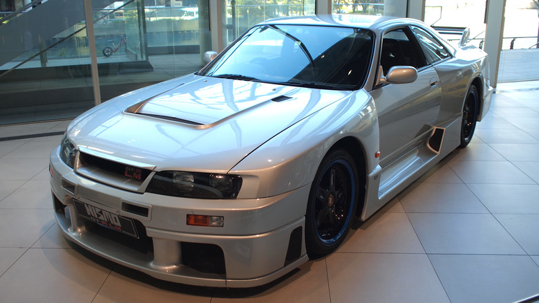 A silver Nissan Skyline GT-R LM