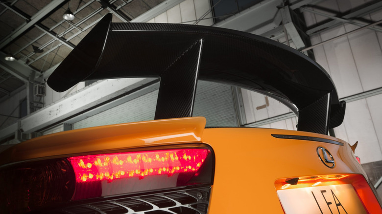 Close-up shot of the rear wing on a Lexus LFA Nurburgring Package