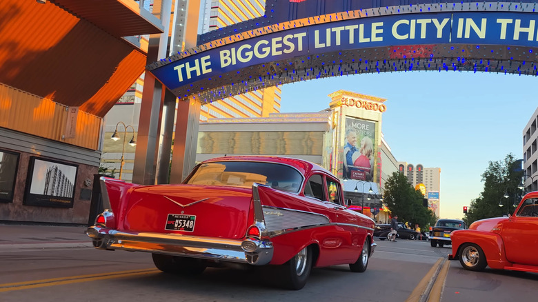 Classic Chevrolet driving through Reno for Hot August Nights