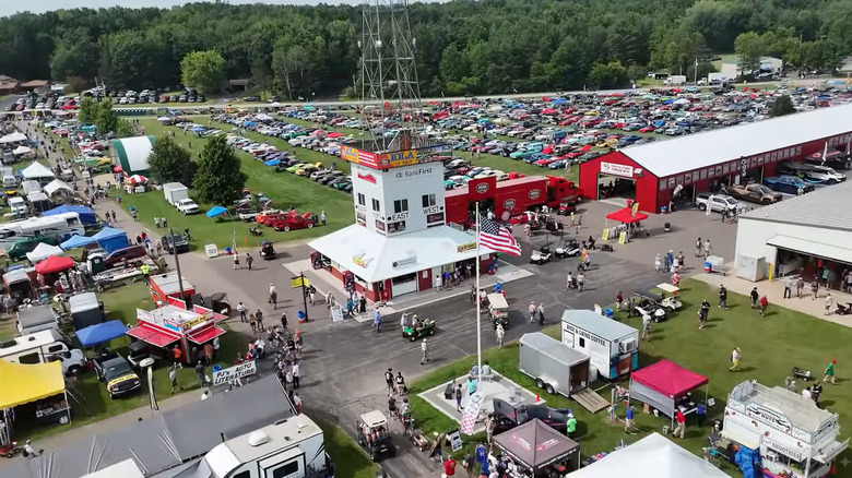 Aerial shot of Iola Car Show