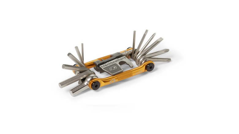 A bicycle multitool, pinch allen keys, screwdrivers, and a concatenation tool