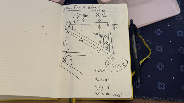 Amber's sketches of a framework container for her bicycle
