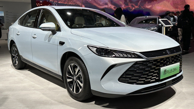 A light blue BYD Qin Plus DM-i