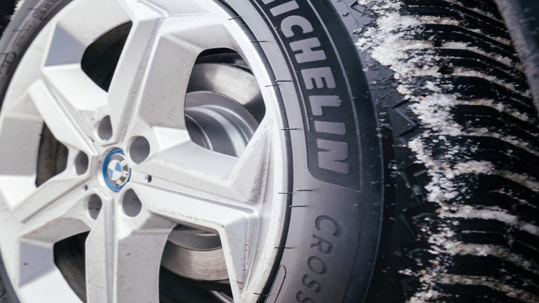 Close up of sidewall and treads of Michelin CrossClimate2 tire