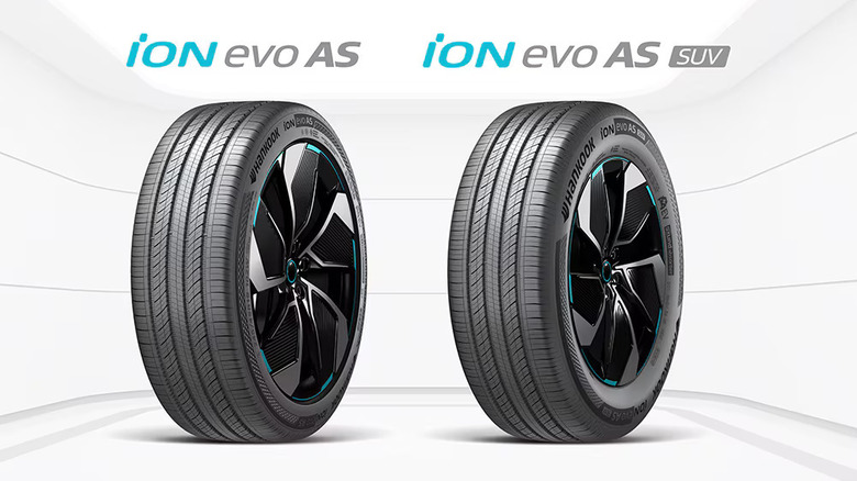 Hankook Ion Evo AS pictured against a white background, next to the SUV version.