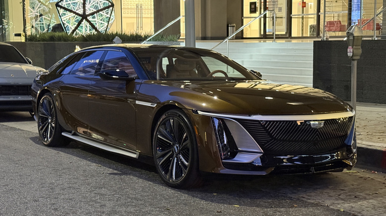 Front 3/4 view of a brown Cadillac Celestiq