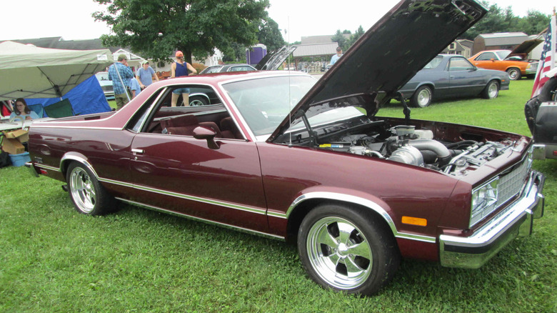 Side view of a red Chevy El Camino