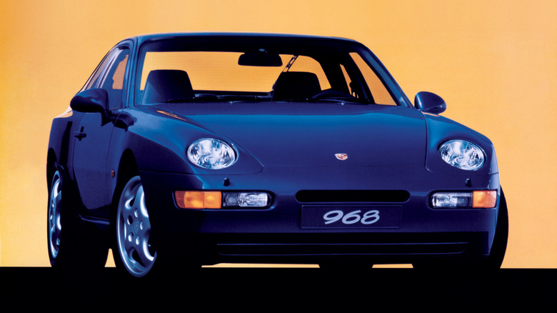 Front 3/4 view of a blue Porsche 968
