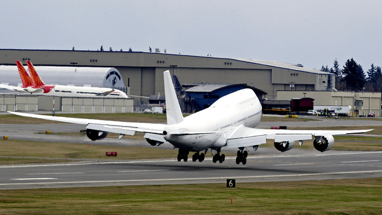 A Boeing 747-8 Intercontinental airliner which will be delivered to an undisclosed VIP customer, taxis before taking off at the Paine Field February 28, 2012 in Everett, Washington.