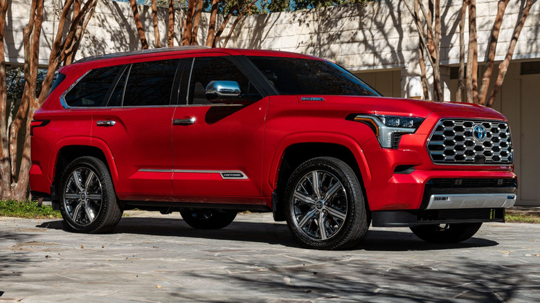 2025 Toyota Sequoia Capstone parked on a paved surface with trees and a building in the background
