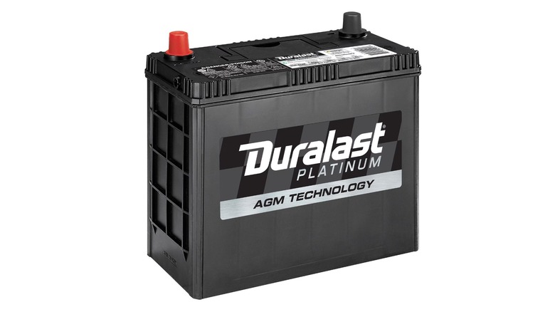 A Duralast Platinum battery product photo with AMG technology text included.