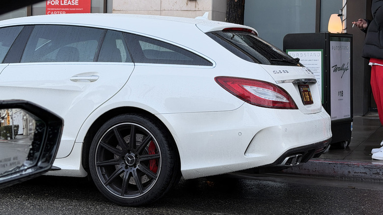 Rear end of a white Mercedes-Benz CLS63 AMG Shooting Brake