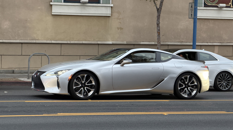 Side view of a silver Lexus LC