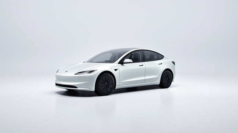 You can't tell what Tesla it is but it's supposed to be a white Tesla Model 3 on a white background.