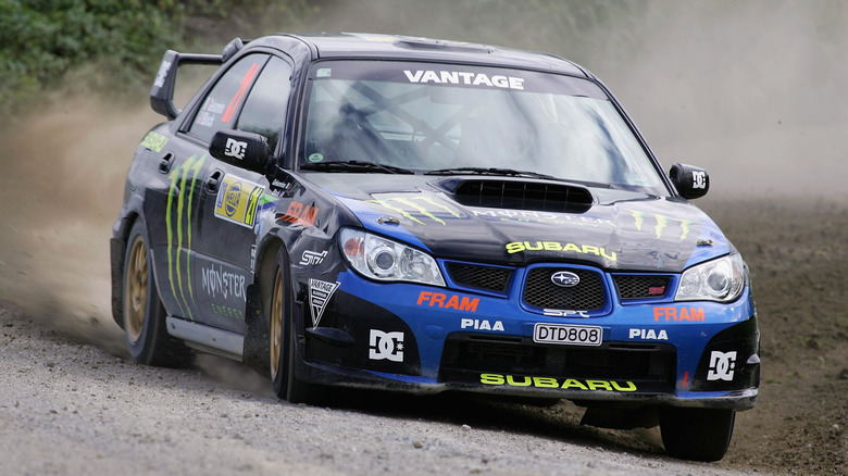 WHANGAREI, NEW ZEALAND - MAY 13: Ken Block and co-driver Alex Gelsomino of the USA drive their Subaru Impreza WRX through SS15, Milbrook 2 on leg 2 of the International Rally of Whangarei on May 13, 2007 in Whangarei, New Zealand. The Rally of Whangarei is the second round of the FIA Asia-Pacific Rally Championship (Photo by Ross Land/Getty Images)