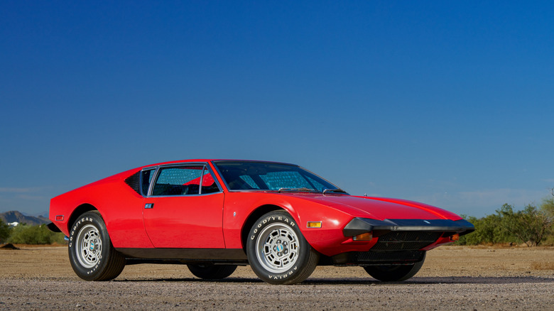Portland, OR, USA December 28, 2023 De Tomaso Pantera in red showing the front of the car
