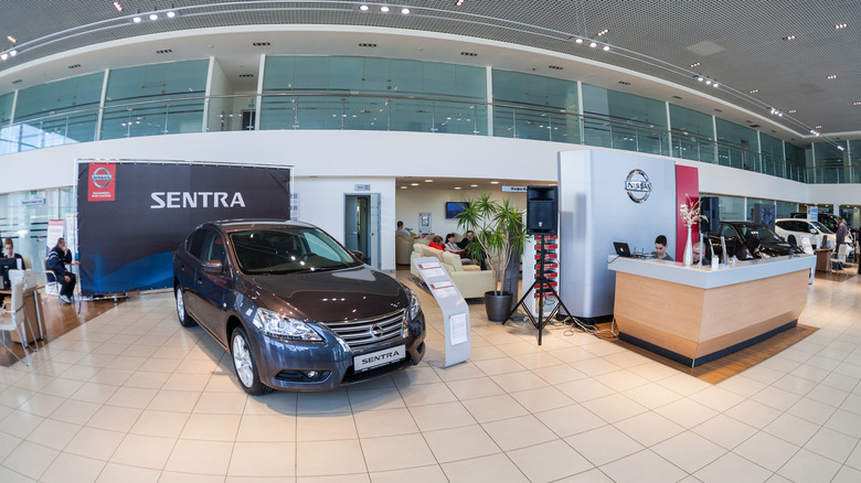 SAMARA, RUSSIA - NOVEMBER 16, 2014: Inside in the office of official dealer Nissan. Nissan is a Japanese multinational automaker