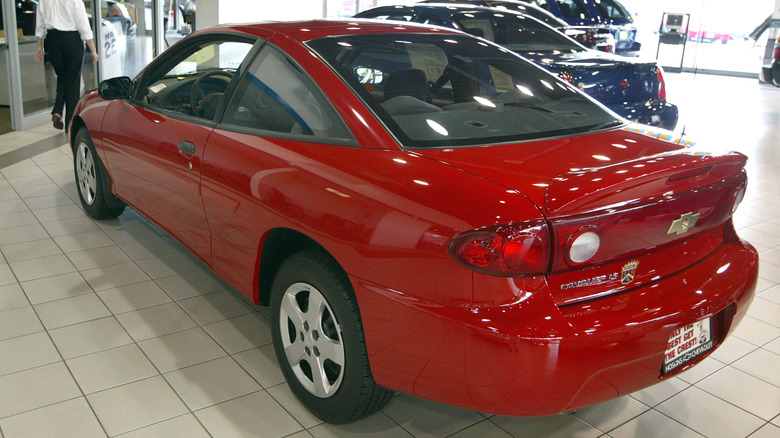 Chevrolet Cavalier coupe in a showroom in 2004