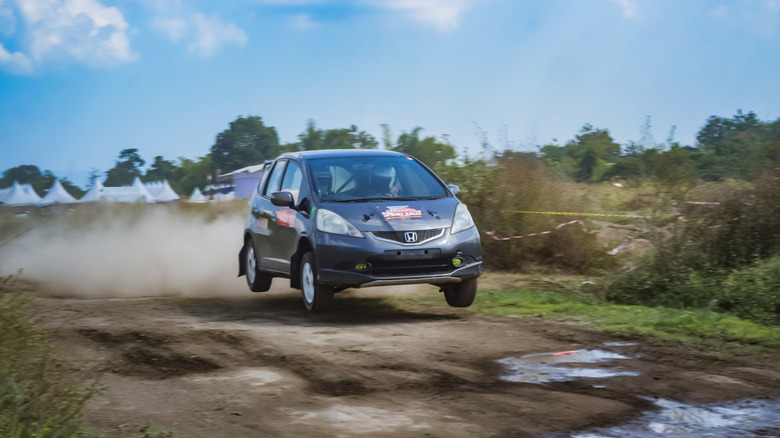 Honda Fit rally car getting some air