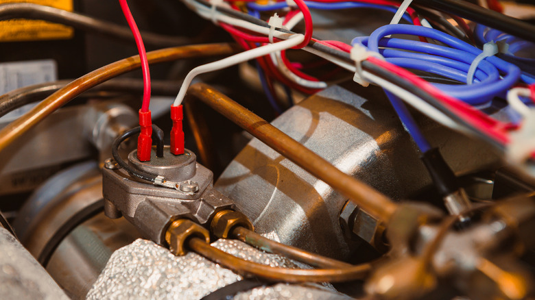 A closeup of some wiring in a car.