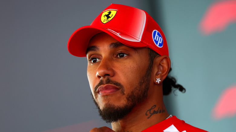 MADRID, SPAIN - SEPTEMBER 10: Lewis Hamilton of Great Britain and Scuderia Ferrari talks to the media during previews ahead of the F1 Grand Prix of Spain at Madring on September 10, 2026 in Madrid, Spain. (Photo by Clive Mason/Getty Images)