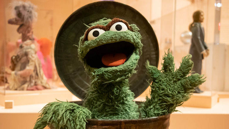 NEW YORK, NEW YORK - AUGUST 12: Oscar the Grouch puppet is displayed at the "Puppets of New York" exhibition at Museum of the City of New York on August 12, 2021 in New York City. (Photo by Noam Galai/Getty Images)