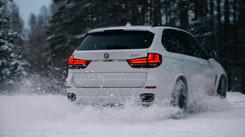 Riga, LV - DEC 22, 2018: BMW X5 F15 drift on the snow