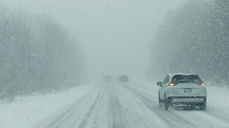 Cars on a snowy highway