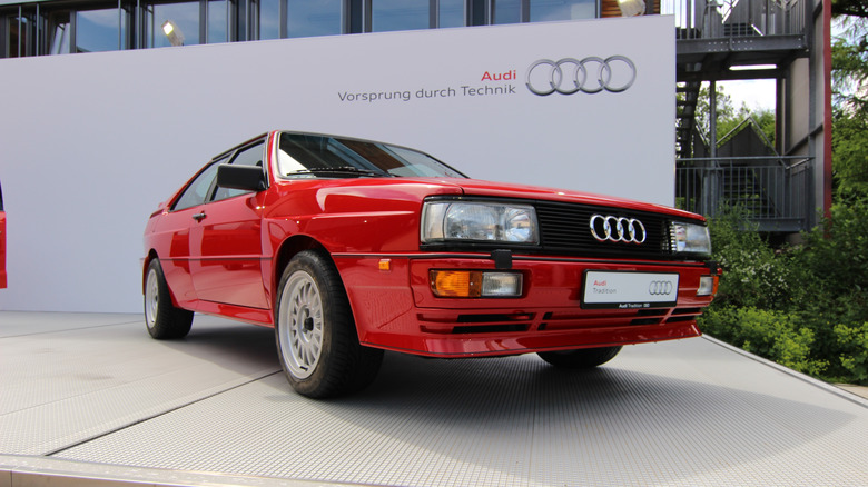 A red Audi Quattro on an outdoor display