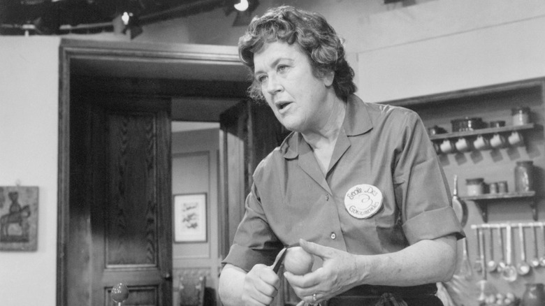 julia child on the set of her TV show french cooking