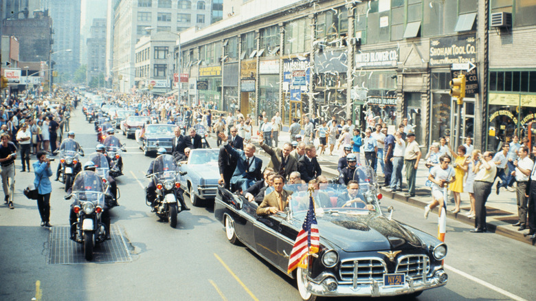 Neil Armstrong heading up a parade for the astronauts of Apollo 11