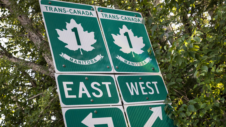 Trans Canada Highway roadworthy marker motion successful Manitoba, guiding travelers on Canada's main cross-country way done scenic prairies and unfastened roads