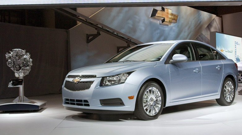NEW YORK - MARCH 31: In this handout image provided by General Motors, the Chevrolet Cruze Eco and its 1.4-liter Ecotech turbocharged engine are unveiled during the New York Auto International Show March 31, 2010 in New York City. Over 1 million visitors are expected to visit the 2010 New York Auto Show at Jacob Javits Convention Center the nation's oldest and usually best-attended auto show event. (Photo by Emile Wamsteker/General Motors via Getty Images)