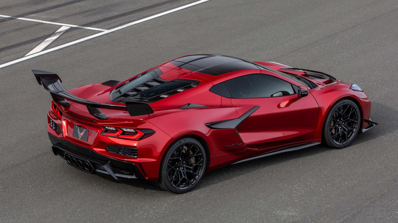 Rear 3/4 view of a red Chevrolet Corvette ZR1X