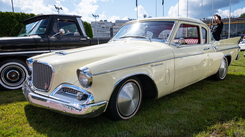 A white Studebaker Golden Hawk