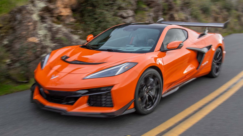 Front 3/4 view of an orange Chevrolet Corvette ZR1