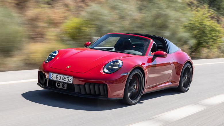 Front 3/4 view of a red Porsche 911 Targa GTS