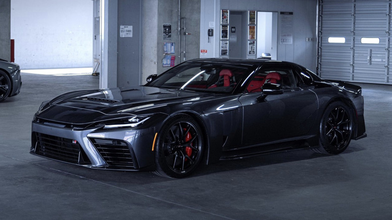 The Toyota GR GT concept parked in a garage