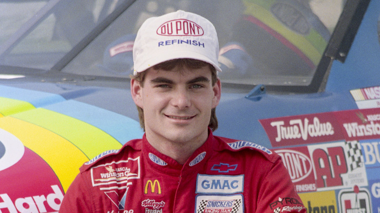 Jeff Gordon poses with his car, Daytona 500, NASCAR, Daytona International Speedway, Daytona Beach, FL, February 1994