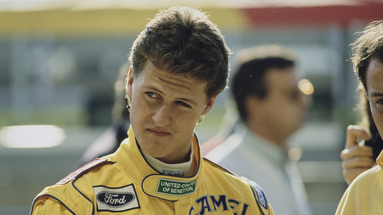 German racing driver Michael Schumacher, wearing his yellow coveralls ahead of the Spanish Grand Prix, held at the Circuit de Catalunya in Montmelo, Catalonia, Spain, 29th September 1991.