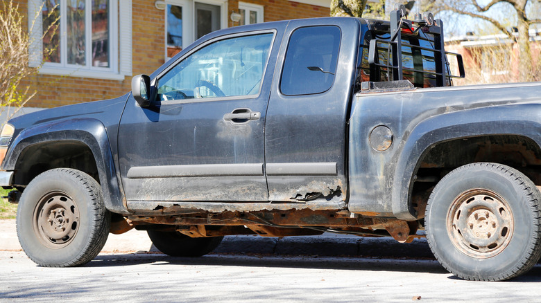 A rusty old pickup truck.