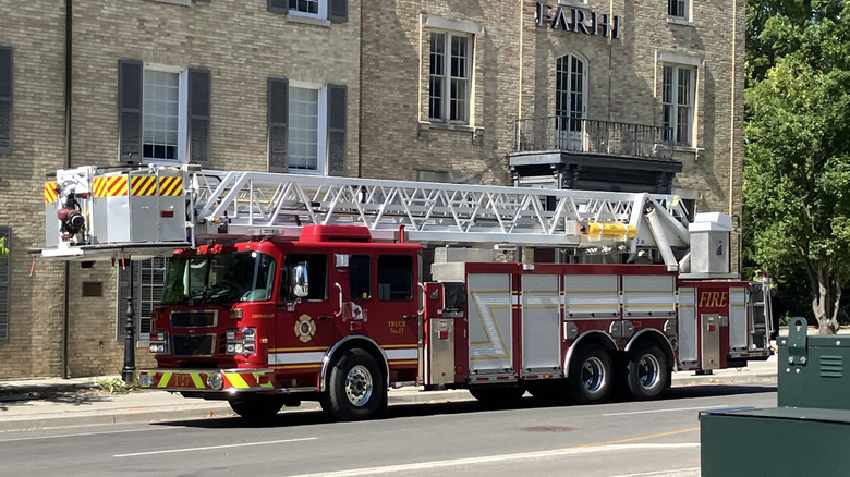 A reddish occurrence motortruck pinch achromatic ladder