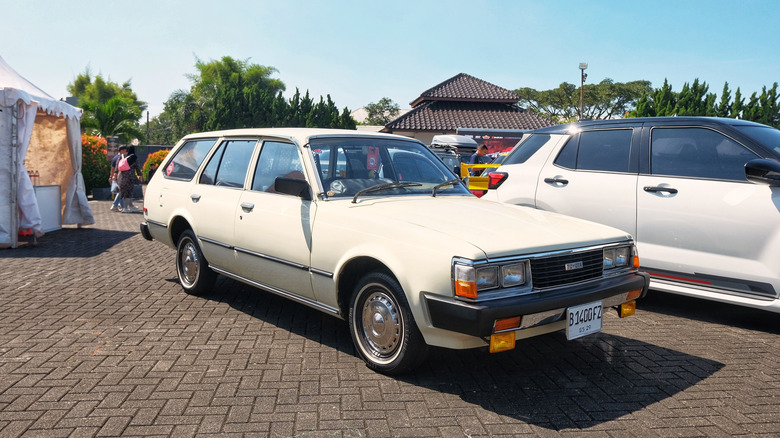 Bandung Indonesia July 19 2025 classic Toyota Corona 1600 wagon TT137V on display at JDM Fest 2025