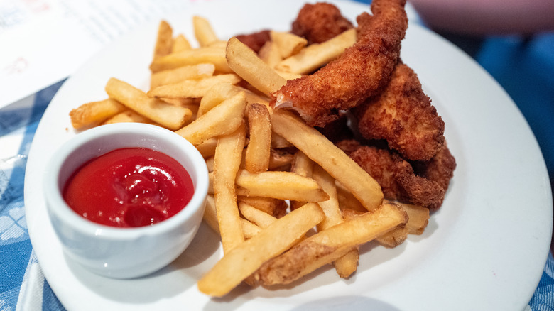 Close-up of a kid's meal of chicken tenders and French fries, Larkspur, California, April 8, 2026. (Photo by Smith Collection/Gado/Getty Images)