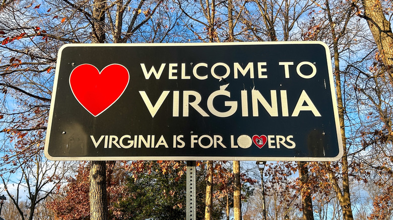 Fredericksburg, VA, USA - November 28, 2025: Welcome to Virginia Virginia is for Lovers sign
