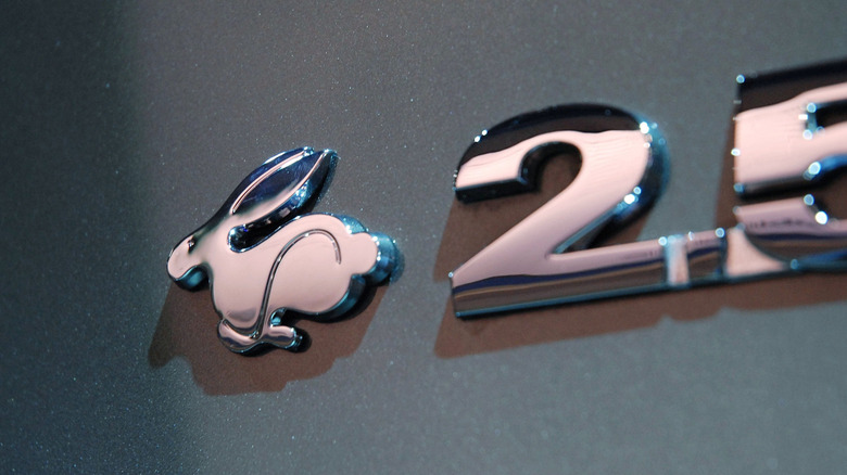 NEW YORK - APRIL 13: The Rabbit badge is seen on the back of the fifth generation Volkswagen Golf during the press preview of the 2006 New York International Auto Show April 13, 2006 in New York City. The new 2006 Golf will be named the Rabbit in the U.S. and Canada, a name not used by VW since 1984. The show is open to the public from April 14 to April 23. (Photo by Jonathan Fickies/Getty Images)