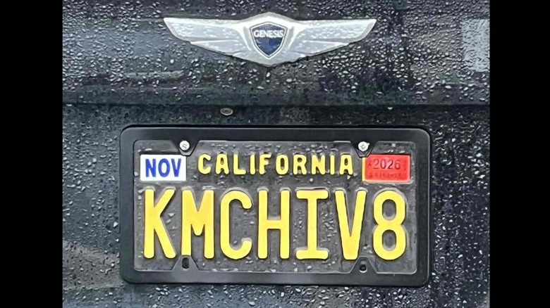 California license plate on a Genesis saying KMCHIV8