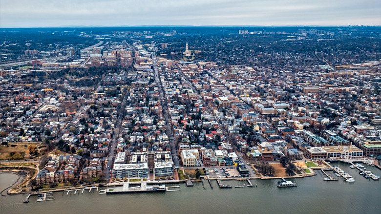 Alexandria Historical District and Old Town Alexandria Virginia as seen from the air above the Potomac River