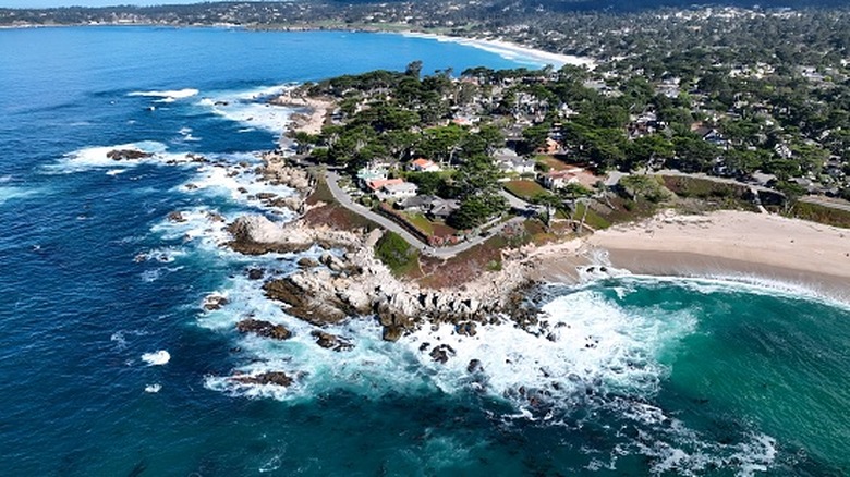 Beach Scenery At Carmel In California United States. Nature Tourism Travel. Vacations Destinations. Beach Scenery At Carmel In California United States.