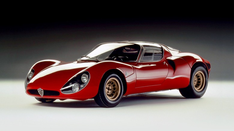 Front 3/4 view of a red Alfa Romeo 33 Stradale